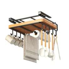 Kitchen Hanging Organizer Rack With Hooks Under Cupboard Paper Towl Rags Hanger Cutting Board Pot Cover Holder Storage Shelf