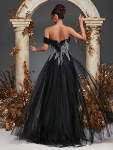Women's Elegant Strapless Sequins Beads Black Formal Evening Gowns Dress, Beaded Gowns, Wedding Guest Dress Bridesmaid Dresses, For Dinner, Graduation, Festival, Homecoming, Wedding, Spring Summer Outfit, Party Dress, Formal Dress - Black - View 2