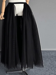 1件装女士黑白前开衩泡泡裙，一体式小围裙薄纱裙，圣诞节和万圣节装饰长裙 - A - 查看 5