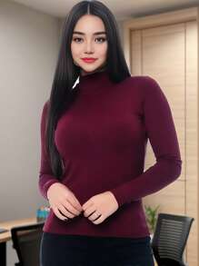 Cacharrel Women's Blouse Sweater Blouse Long Sleeve And High Neck Fashion Elegance Feminine Social Look - 紅木色 - 查看 3