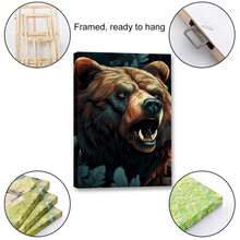 1 Piece Home Wall Decor Framed Canvas Bear Pattern Canvas Wall Art Paintings For Living Room - Canvas Framed Print Wall Artworks Bedroom Decoration Office Wall Decor - Multicolor - View 2