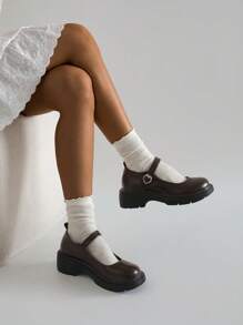 Black Vintage French Thick Sole Mary Jane Shoes For Women, New 2024 Summer Low Vamp Dress Shoes