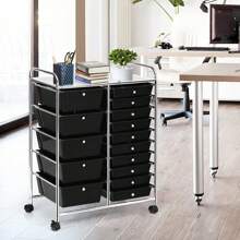 15 Drawer Rolling Storage Cart, Multipurpose Mobile Storage Organizer W/Removable Drawers & Metal Frame, Utility Tools Paper Organizer On Wheels For Home, Office (Black) - Black - View 2