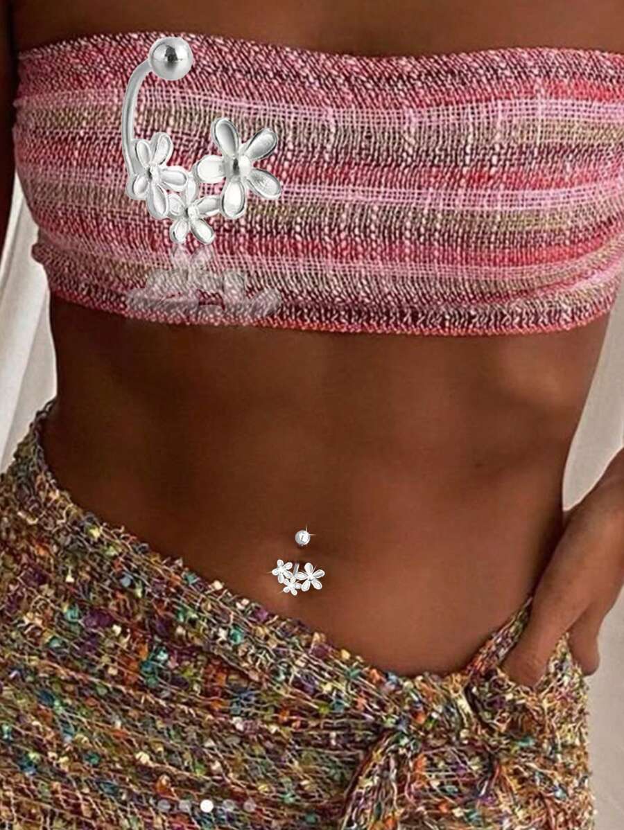 单个 S925 纯银花朵肚脐钉螺丝扣肚脐钉，适合女性，送给女朋友、母亲、姐妹的最佳礼物 - 肚臍釘 - 查看 1