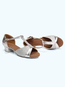 Girls Latin Dance Shoes Cross Ankle Strap Indoor Dancing Sandals Ballroom Practice Performance Dance Shoes - Silver - View 4