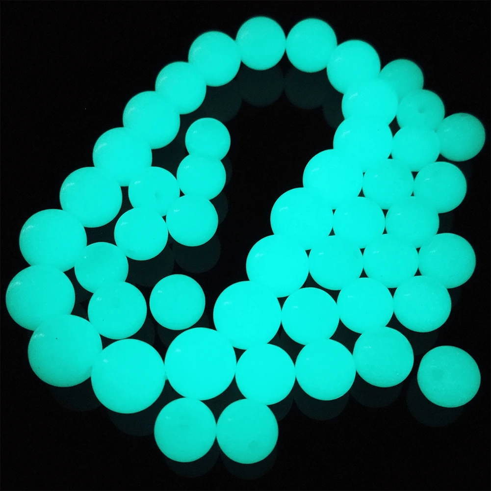 Loose Round Glow In The Dark Beads, Round Glass Beads, Luminous Solar Stones Beads, Round Glowing Beads With Hole For DIY Crafts Bracelets Jewelry Making Decoration - Blue Green - View 1