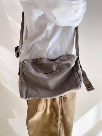 Fashionable Canvas Shoulder Bag, Minimalist Mini Crossbody Pouch, Lightweight Foldable Zipper Closure Purse Suitable For Women Daily, Work, School, Commute, With Front Pocket For Keys, Mobile