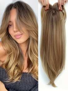 [22-Zoll Geradlinige Perücke Wig Block] Elegante 22-Zoll geradlinige Perücke Wig Block für Frauen, Hitzebeständige Faser, helles Braun bis Schwarz verlaufend, Volumen-Haarteil für mittleres Alter, einfach zu tragen, ideales Weihnachtsgeschenk