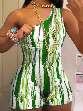 Women's Fashion Tie-Dye Print Strapless Bodycon Jumpsuit Unitard Spring/Summer New Style