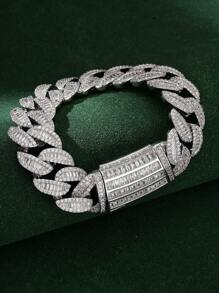 1 件优质宽 23 毫米闪亮铜链方晶锆石冰晶项链 + 手链套装，无限朋克风格说唱歌手嘻哈珠宝，奢华周年纪念情人节礼物 - 精工爆閃寬面梯方白金手鍊 - 查看 10