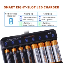 powerKAN Set (Batterie + Ladegerät), PowerKAN 1,2V Ni-MH wiederaufladbare AA & AAA Batterie + NL8 Ladegerät zum wiederaufladenden Entladen, hochwertiges AA 800mAh x8 Stücke & AAA 300mAh x8 Stücke Kombination, USB Schnellladung AA AAA Batterie Ladegerät