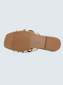 Women's Comfortable Spring Shoes, Flat Sandals Square Toe Slide Sandals, Braided Sandals For Vacation,Elegant Summer Shoes - 棕色 - 查看 3