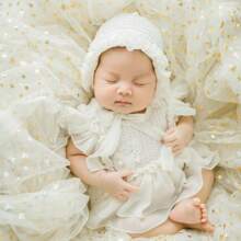 2 Pieces Hat + Dress Baby Newborn Photography Prop Outfit, Infant Growth Memorial Tulle Dress - Multicolor - View 5