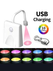 1/2pcs RGB Motion Sensor Toilet Light, LED Toilet Projector Light, USB Rechargeable Night Light, Color Changing Toilet Night Light - LED Bathroom Accessories For Home Bathroom Decoration