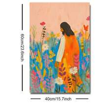 1pc Unframed Colorful Jesus Wildflowers Christian Art Posters, Bible Verse Vintage Aesthetic Painting Canvas Print Cottagecore Minimalist Wall Arts Painting For: Dorm, Apartment, Living Room, Bedroom, Modern Home Decor