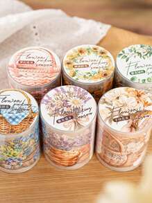 1 Roll PET Vintage Flower Basket Theme Washi Tape, Floral Series Decorative DIY Scrapbooking Materials For Planners/Notebooks/Journals/Diary/Cup/Calendar Etc. -Fresh Creative DIY Collage Scenery Materials