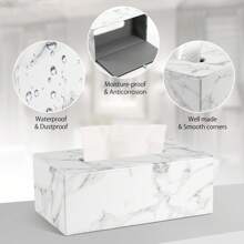 White Marble Texture Paper Towel Box, PU Leather With White Stitching Tissue Box Holder Bathroom Organizer Bathroom Decor Fall Decor Back To School