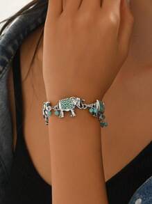 1 peça Pulseira estilo boêmio com design de girassol e flor de abóbora turquesa, pulseira vintage com flor pequena turquesa para mulheres, adequada para uso diário