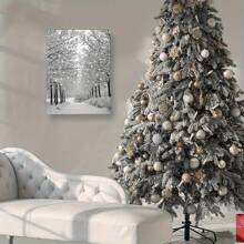 1 Pc Canvas Painting, Snow Winter, Lights, Trails , Wooden Framed Art,High Quality ,Ickness 2.25cm/1inch  Wall Art Prints Poster Direct Hanging Decor For Home Gifts,Living Room, Bathroom, Bedroom, Kitchen,Bar,Office