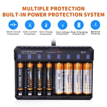 powerKAN Set (Batterie + Ladegerät), PowerKAN 1,2V Ni-MH wiederaufladbare AA & AAA Batterie + NL8 Ladegerät zum wiederaufladenden Entladen, hochwertiges AA 800mAh x8 Stücke & AAA 300mAh x8 Stücke Kombination, USB Schnellladung AA AAA Batterie Ladegerät