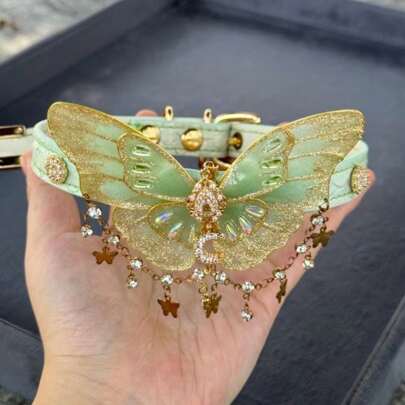 French Sweet Green Butterfly Necklace Special-Interest Design Graceful Personality Cross Tassel Clavicle Chain Fashion Collar