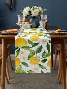 Green Leaves Lemon Fruit Flower Table Runner Dresser Scarves Table Decor Washable Farmhouse Kitchen Dining Table Runner Holiday Party Wedding Decorations - Multicolor - View 4