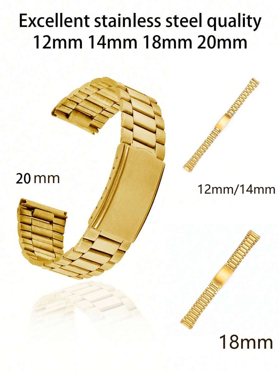 Correa de reloj de acero inoxidable de alta calidad dorada, ajustable, cómoda y elegante, disponible en tallas de 12mm, 14mm, 18mm y 20mm, perfecta para reemplazar los accesorios de la muñeca de moda para hombres y mujeres