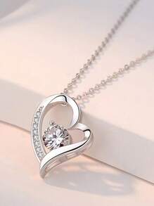 1 colar com pingente de coração de zircônia elegante e moderno, colar com pingente de cristal brilhante "Beijo de Amor", presente para namorada