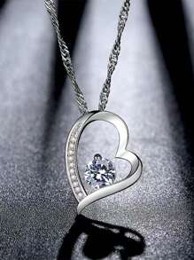 1 colar com pingente de coração de zircônia elegante e moderno, colar com pingente de cristal brilhante "Beijo de Amor", presente para namorada