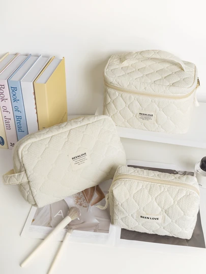 1件/套 米色绗缝化妆包，质地柔软，复古大容量化妆包及旅行收纳手提包，简约舒适泡沫洗漱包大套装，轻盈蓬松化妆袋，家居装饰，新学期、春/初夏、周年纪念、假期、旅行、返校季的精致礼物，化妆箱，2025年新款。包包，化妆包，化妆袋，收纳，化妆品整理包，洗漱包，桌面整理包，化妆包，包，化妆袋，旅行必备，化妆包，小化妆包，化妆袋，化妆品包，旅行必备，大容量，大化妆包，圣诞礼物，收纳袋，旅行，女士旅行必备礼物，收纳袋，手拿包/小手提包，化妆品整理包，化妆品收纳，收纳袋，刷子收纳袋，迷你收纳袋，大容量收纳袋，女士礼物，圣诞节礼物，送给女性的礼物创意