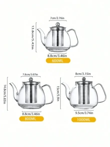 1 pieza Tetera de vidrio resistente al calor con filtro y asa de vidrio de color, adecuada para preparar té, café o té de frutas, apta para todas las estaciones y ocasiones, se puede calentar directamente sobre llama abierta. - transparente - Ver 3