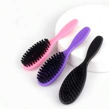 2 件理发刀片断发清洁刷理发器刷指甲刷工具用于清洁理发器，纯色发刷，黑色塑料椭圆形迷你发刷带尼龙，返校，旅行度假必需品，女士发饰