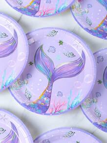 7/9 英寸紫色美人鱼尾巴形一次性纸盘，派对用品，派对装饰用一次性盘子，生日派对，庆祝活动，礼物 - 彩色 - 查看 5
