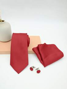 1 套男士 8 厘米纯色提花领带、口袋巾、袖扣 3 件套、正装颈部配饰套装 - 彩色 - 查看 13