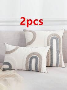 1pc/2pcs Set Gray & White U-Shape Pattern Cushion Cover, Modern Nordic Style Canvas Plush Embroidery Piped Edge Lumbar Pillow Sham, Suitable For Home, Bedroom, Living Room, Sofa, Garden, All Season 30*50cm, 45*45cm (Pillow Insert Not Included) - Grey - View 18