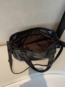 Retro Minimalist Large Capacity Fashion Student/Work Commute Tote Bag, Vintage Bag For Women, New Fashionable Big Bags For Women, New Arrival Tote Bags For Woman - Dark Grey - View 5