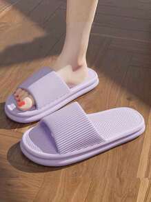 INS 时尚日式柔软舒适条纹紫色厚底防滑防臭 EVA 女士家居浴室拖鞋 - 紫色 - 查看 3