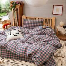 Vclife Modern Luxury Solid Color Duvet Cover Full For Girls Women And Jersey Knit Cotton Duvet Cover Queen Soft Grapefruit Bedding Set Queen , Ultra Soft, 4 Corner Ties With Two Pillowcases, No Comforter - 粉三分格 - 查看 4