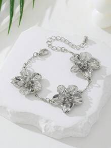 1 Chiếc Vòng Tay Quyến Rũ Thiết Kế Hoa Phóng Đại Màu Bạc Thanh Lịch Cho Phụ Nữ, Quà Tặng Đám Cưới - Bạc - Xem 4