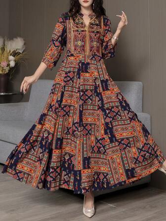 Mellanöstern, Arabisk, Fritid, Bohemisk, Broderi, Litterär, Retro, Semesterresor Maxiklänning, Modest