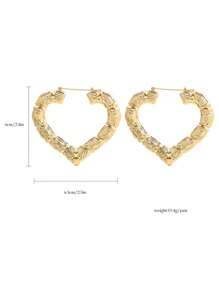 6 Pieces/Set Of Love Earrings Exaggerated Bamboo Heart Stud Earrings, Three Pairs Of Large, Small And Medium - Yellow Gold - View 5