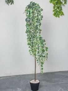 Kmitang 1 pieza (excluye maceta) Planta colgante artificial de 60-80cm, decoración de pared de hojas de eucalipto de dinero de plástico tropical, adecuada para boda, hogar, jardín, decoración de balcón - Multicolor - Ver 3