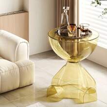 Transparent Nordic Bear Moving Side Table Sofa End Table,Modern & Simple Thickened Acrylic Small Round Table For Home Bedroom Decor, INS & Simple Nightstand With Storage Shelf Home Decor