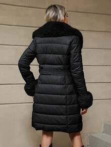 Risissida Women's Simple Versatile Outdoor Commuter Down Jacket, With Fur Collar, Fashion Versatile, Comes With Belt - Black - View 3