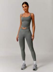 MASKERT Spring And Summer Women's Set, Sports Set, Yoga Set, Vest, Pants Set, Fitness Suit, Sports Suit, Tennis Suit, Exercise, Home Leisure, Comfortable And Skin Friendly - Flint Stone - View 2