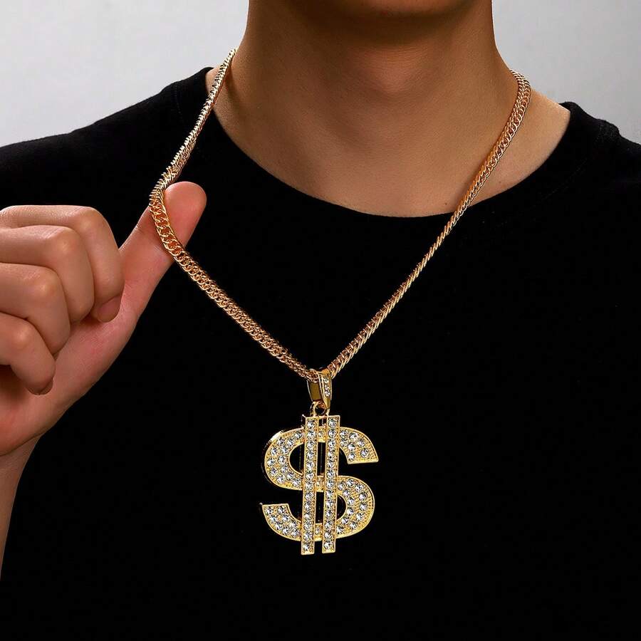 Hip Hop Gold Color Dollar Sign $ Pendants & Necklaces With Long Twist Chain Statement Necklace For Woman Men - đô la mỹ - Xem 1