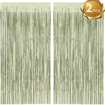 3/2/1-Pack Light Green Foil Curtains, Elegant Bachelorette & Bridal Shower Backdrop Photo Booth Decor Kit-Tinsel Backdrop For Party Decorations, Birthday, Bachelorette, Photo Booth Backdrop, Holiday Celebration, Door & Wall Decor