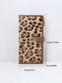 Billetera de mujer de estilo largo, bloques de color, moda estampado de leopardo y corteza, portacartillas multifuncional, bolsillo elegante con botón de presión, gran capacidad, monedero con cierre, conveniente para llevar, adecuado para regalos de vacaciones