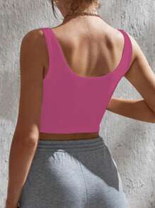 Quà tặng cá nhân hóa, Áo tank top ngắn nữ tùy chỉnh, có thể thêm chữ (câu nói/cụm từ/tên/số/khẩu hiệu, v.v.) - Màu Hồng Tươi - Xem 3
