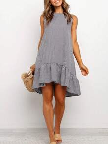 格子休闲 夏季度假 优雅全身休闲 波西米亚风 优雅梭织面料 荷叶边下摆 海滩派对 晚会约会 运动 办公室 家居花园 - 彩色 - 查看 4